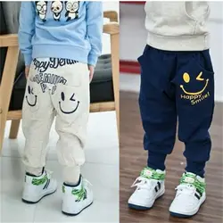 2016 Denim Happy Smile Print Baby Boys Clothes Casual Pants Children Underpants Long Boots Pant Boy Harem Panties