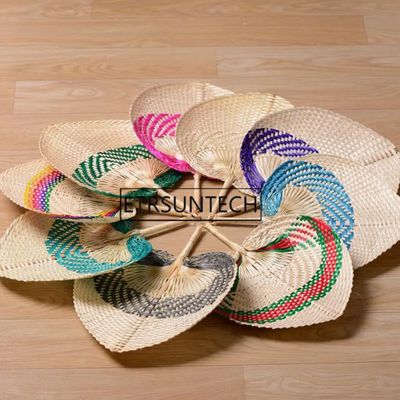 50pcs Palm Leaves Fans Handmade Wicker Multicolor Palm Fan Traditional Chinese Craft Home Decoration Gifts