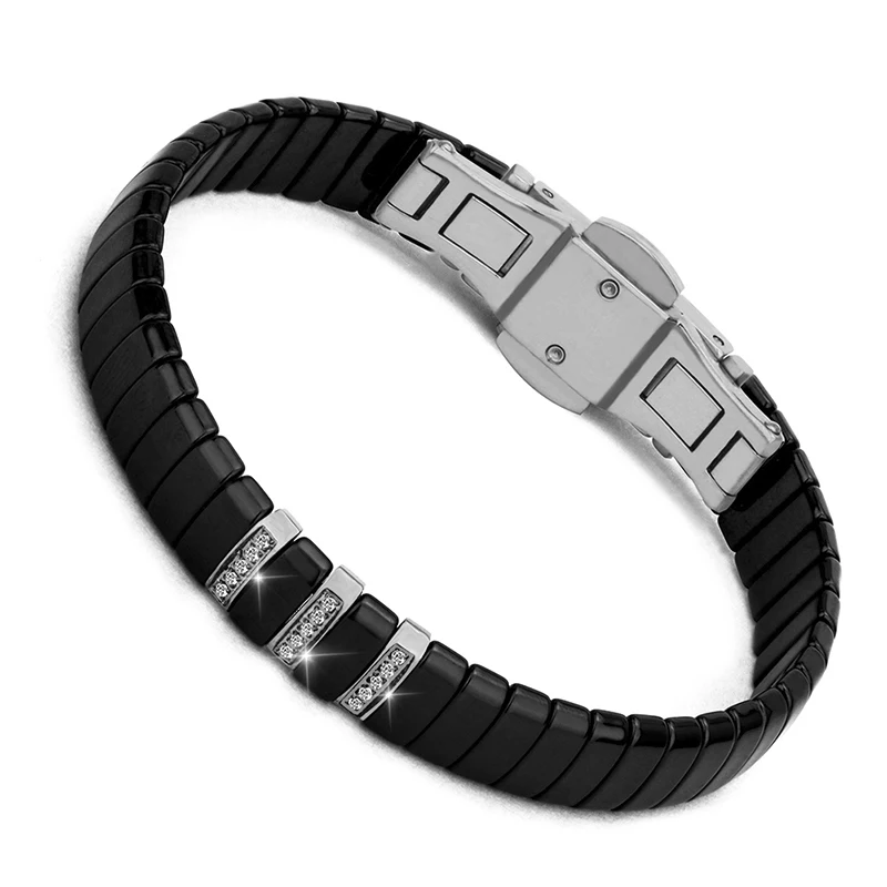 Good Quality Stainless Steel Women Men Bracelet With Cubic Zircons Never Lose Color Black White Ceramic Bangle Bracelet Gift