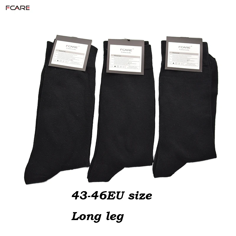

Fcare 6PCS=3 pairs mens cotton black dress socks 43, 44, 45, 46 plus size big crew socks