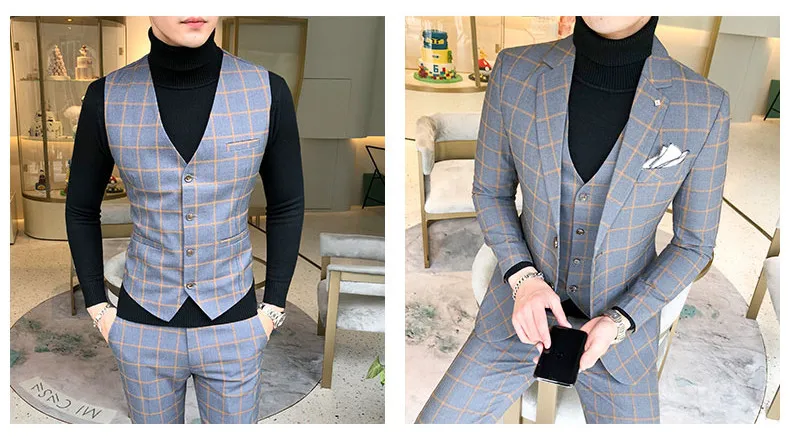 

Handsome Groomsmen Wool blend Groom Tuxedos Mens Wedding Dress Man Jacket Blazer Prom Dinner (Jacket+Pants+Tie+Vest) A117