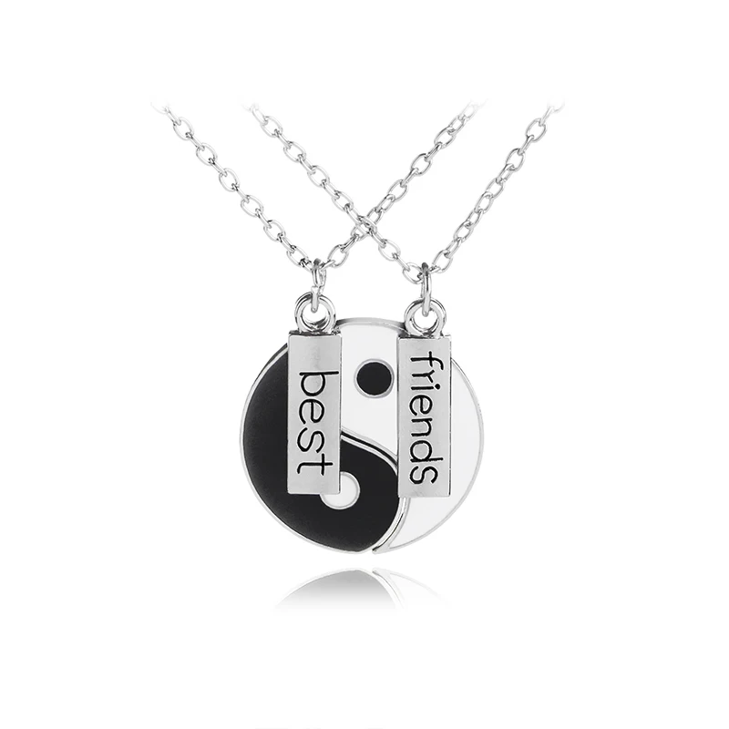 2 PCS Best Friends Necklace Jewelry Yin Yang Tai Chi Pendant Couples Paired BFF Necklaces Pendants Gift