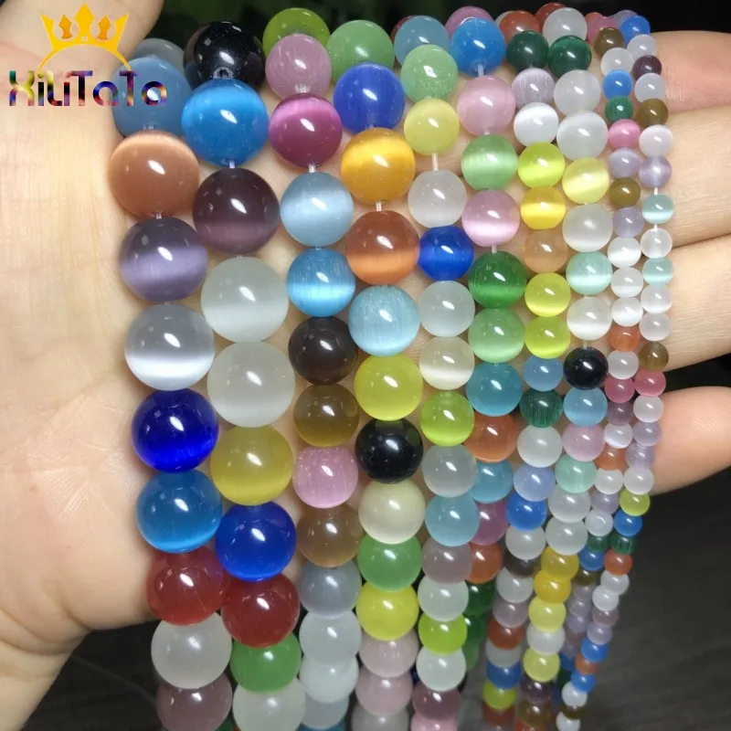 AAA Multicolor Cat Eye Beads High Quality Smooth Round Loose Beads For Jewelry Making Opal Stone Diy Charm Bracelets 4/6/8/10/12