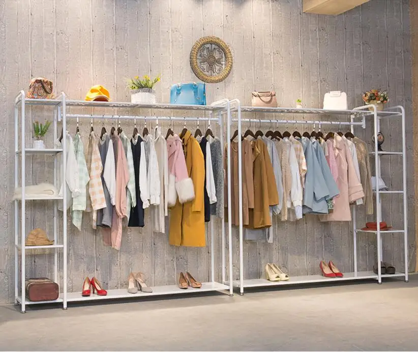 Clothing store display rack clothing rack, floor-mounted women's clothing hanger, retro clothing rack, high-end display rack,