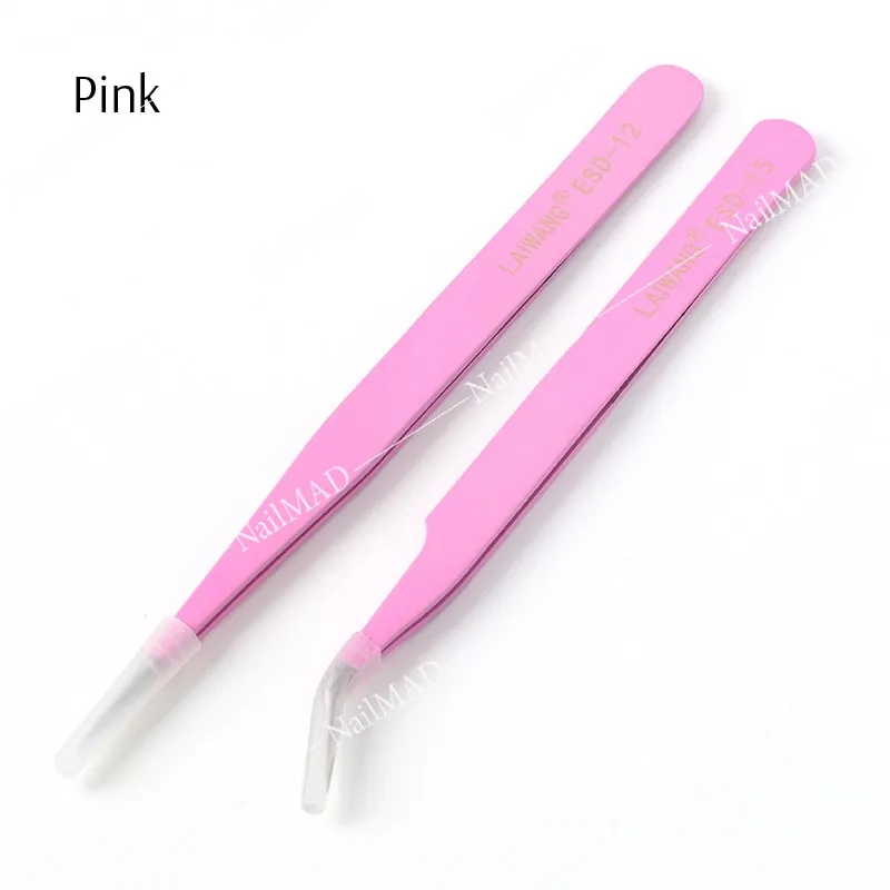 2pcs Straight + Curved Tweezers Nail Art False Fake Eyelashes Extension Tweezers Nippers Pointed Clip Nail Art Tools