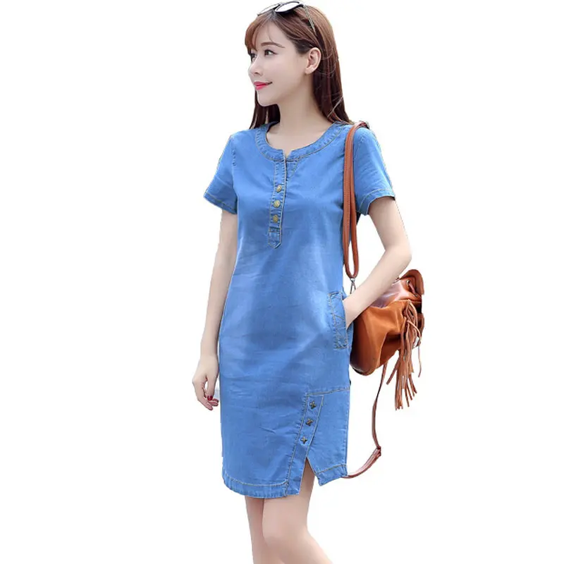 

Korean Denim dresses for women 2024 New Summer Casual Jeans Dress With button Pocket Sexy Denim Mini Dress 3XL