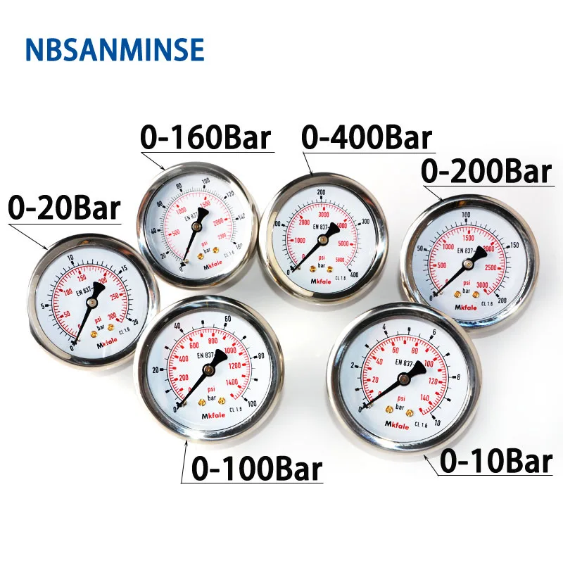 Instruments Stainless Steel Gauge SM1SP63B 63mm 2.5inch 1/4 NPT Back Manometer Liquid Hydraulic For Oil Medium Pressure Gauge