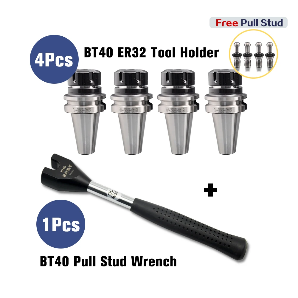 

SFX BT40 Tool Holder Set 4Pcs BT40-ER32-70 Tool Holder + 1Pc BT40 Pull Stud Wrench + 4Pc BT40 Pull Stud