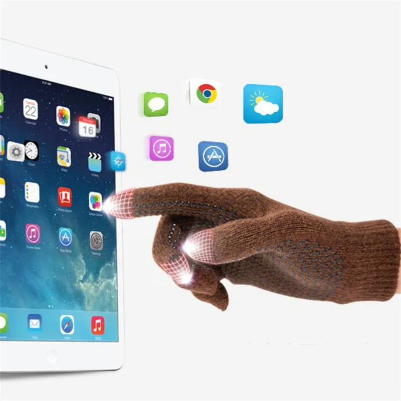 คนรักยอดนิยมกีฬาฤดูหนาว WARM 3-Finger Touch Screen ถุงมือสําหรับ iPhone/iPad สมาร์ทโฟนทั้งหมด, ถุงมือถักทําด้วยผ้าขนสัตว์, แปรง Neri