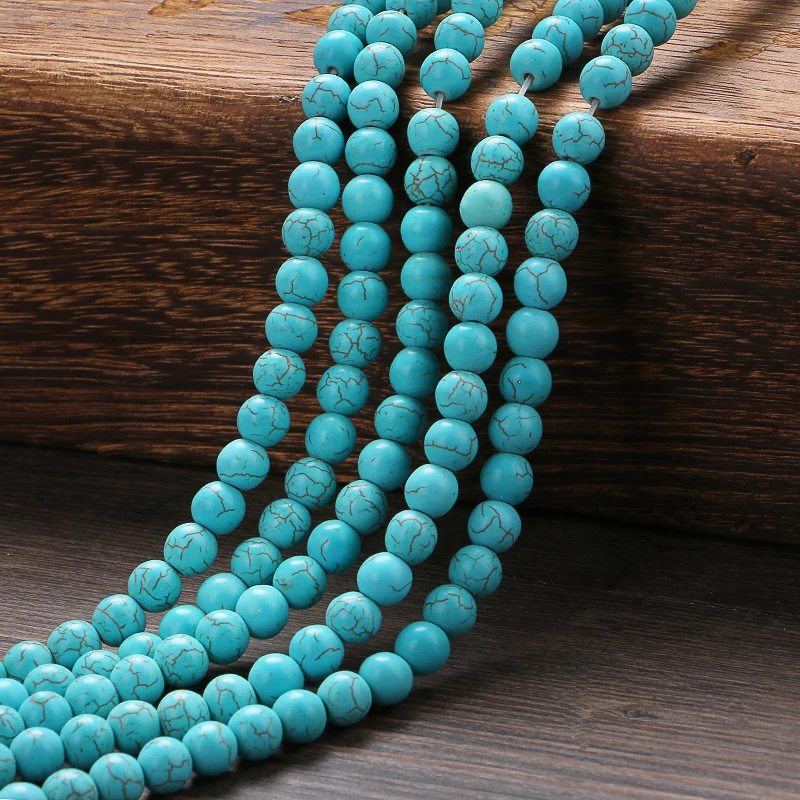 Natural Blue  Turquoises Round  Beads  4 6 8 10 12 MM Pick Size For Jewelry Making DIY