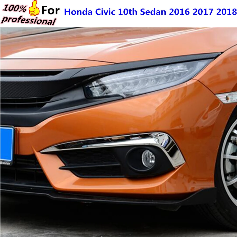 ABS Chrome For Honda Civic 10th Sedan 2016 2017 2018 Car Accessories Head Front Fog Light Brows Lamp Frame Cover Trim 2Pcs