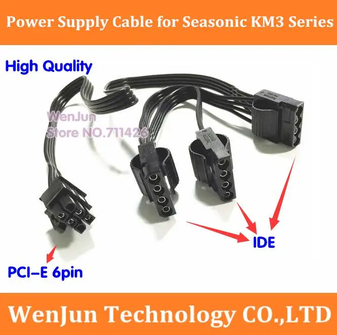 

High Quality NEW PCIe PCI-E 6Pin to 3 * IDE/4 IDE Molex 4pin Modular Power Supply Adapter Cable for Seasonic KM3 Series