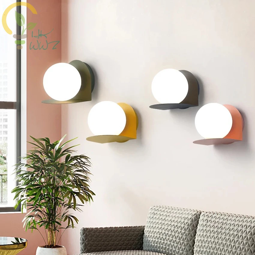 

Nordic Luminaire Creative E27 Living Room Bedside Wall Lamps Simple Macarons 4 Color Iron Led Wall Lights Stair Light