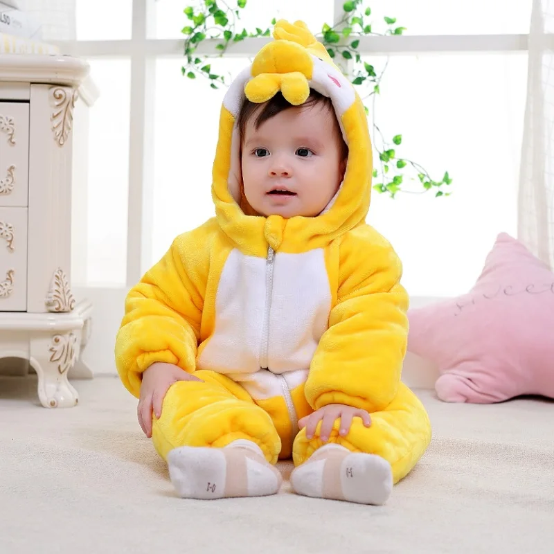 Cartoon Baby Boy Winter Fleece Clothes Dragon Costumes For Baby Romper Newborn Overall Infant Hoodies Jacket Jumpsuit Chick Coat