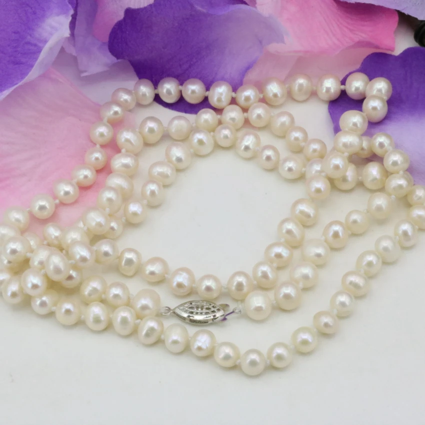 Natural pearl 7-8mm pearls white beads for women long chain charms necklace gifts wholesale price jewelry making 36inch B3239