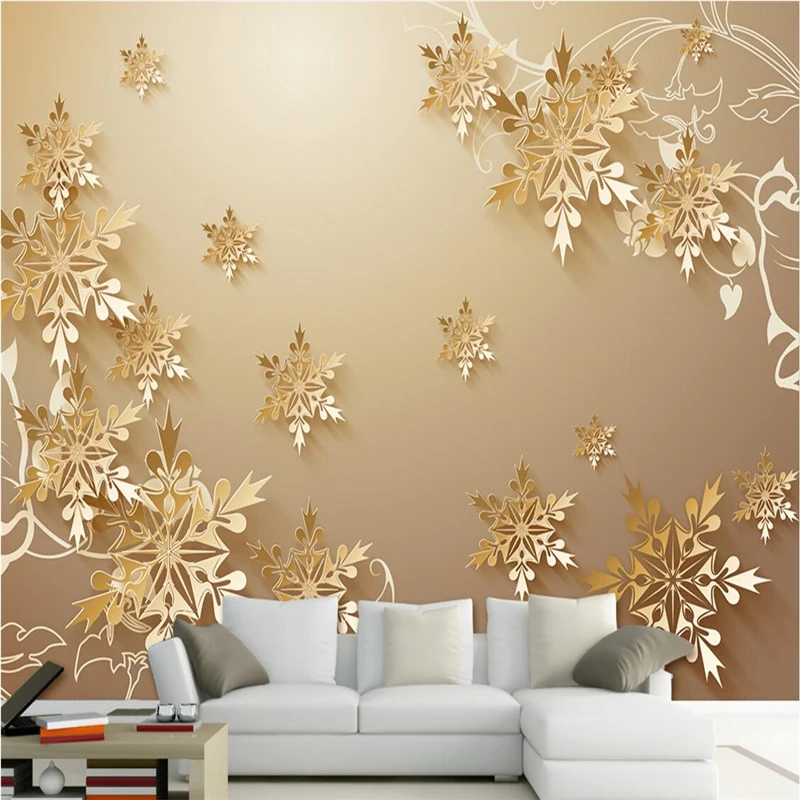 

beibehang Wallpaper 3D Fresco Wall Sticker 3D Cut Paper Golden Snowflake Simple Backdrop Wall papel de parede