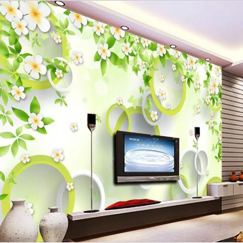 

wellyu Custom large - scale murals white green leaves 3D stereo circle TV backdrop wallpaper papel de parede para quarto