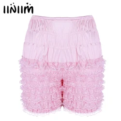 Sexy Womens Ruffle Summer Casual Shorts Bloomer Lace Sissy Stretch Frilly Knickers Layered Boyshort Womens Clubwear Dance Shorts