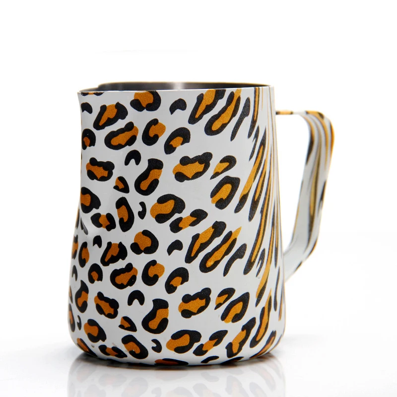 Creative Stainless Steel Coffee Pitcher For Espresso Mugs Leopard Style Frothing Jug Coffee Pitcher Barista Craft 350ml 600ml