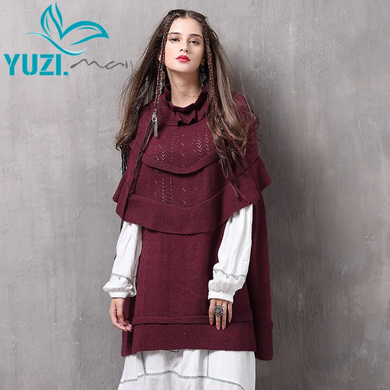 Sweater For Women 2017 Yuzi.may Boho New Cotton Wool Pullover Ruffles Hem O-Neck Hollow Out Lady's Cloak Pullovers B82069