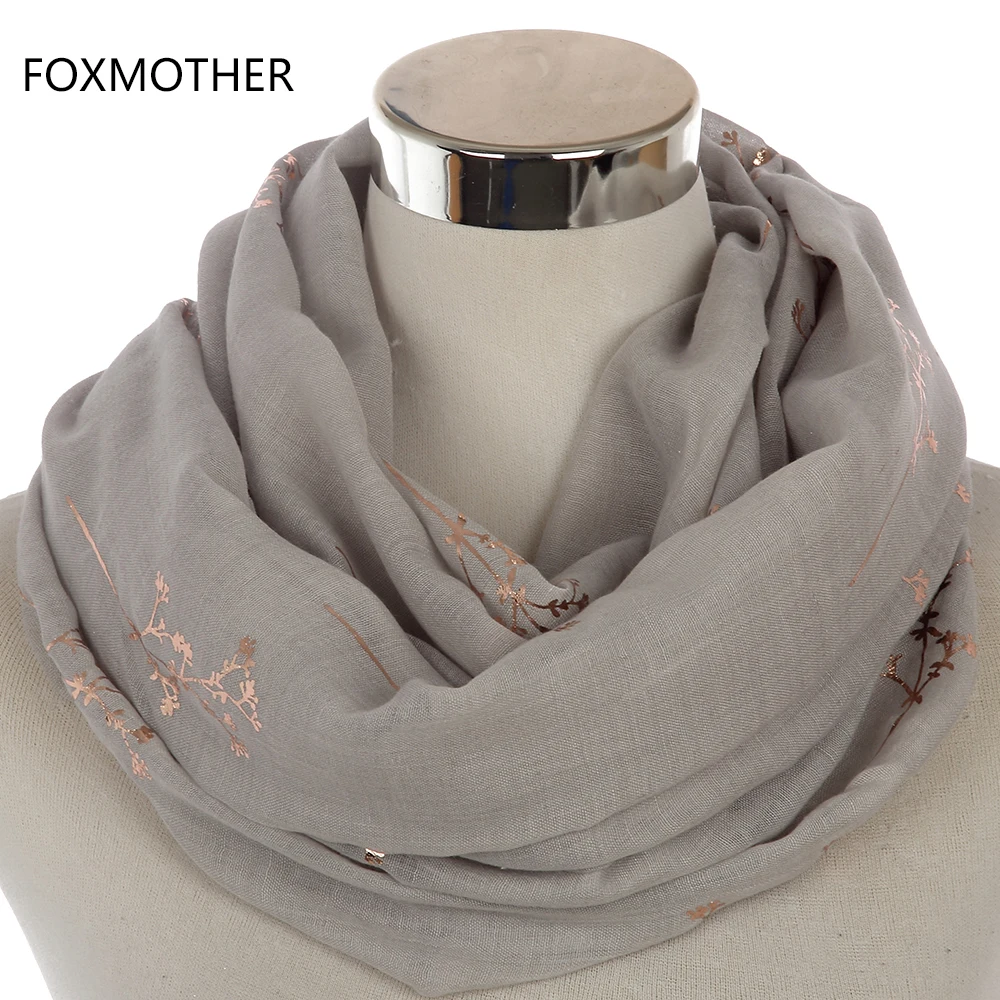 FOXMOTHER  New Design Women Black Grey Navy Metallic Gold Foil Glitter Floral Tree Branches Infinity Scarf