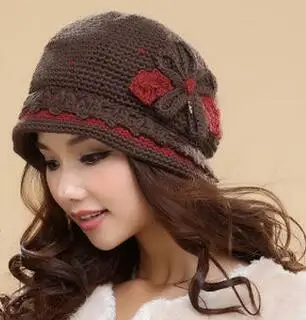 Hat female winter handmade knitted wool cap double layer thermal autumn and winter knitted hat M-1339