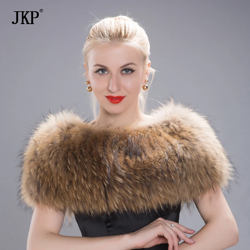 JKP women Natural real raccoon fur shawl scarf brand new style Fox fur scarves wrap Neck Warmer Thick Female Fur Scarf Shawls