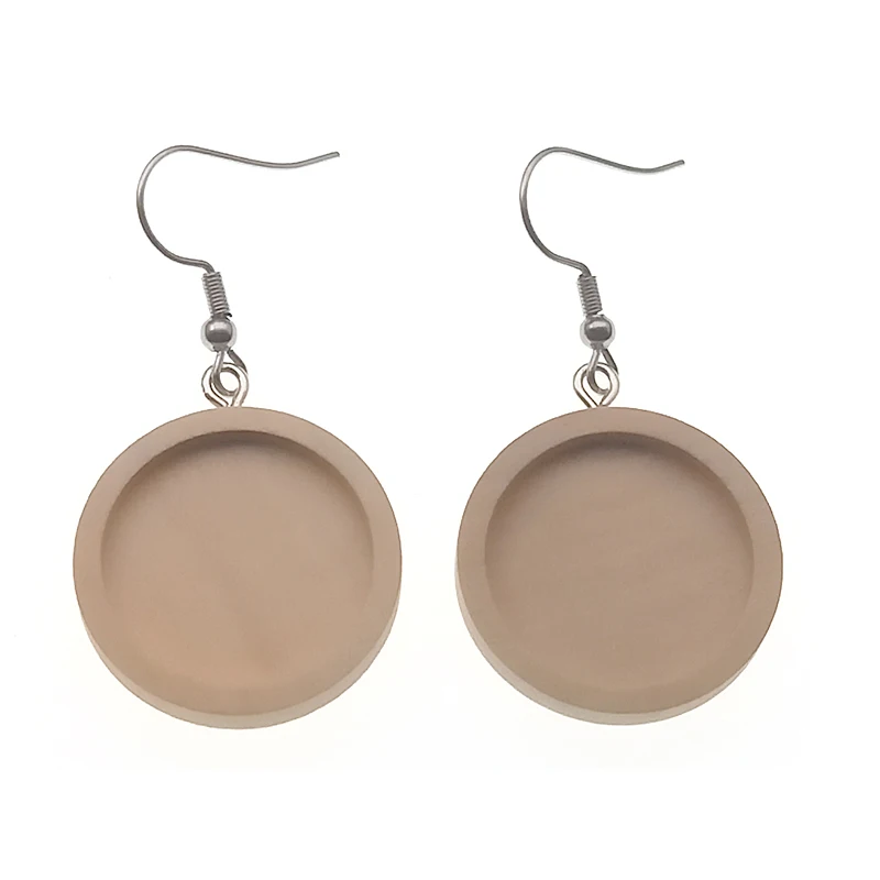 10PCS 12 16 20 25 30 mm Blank Wood Cabochon Base Earrings Settings Findings Stainless Steel Earring Hooks for DIY Jewelry Making