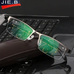 Titanium Alloy Quality Multifocal lenses Reading Glasses Men Fashion Half Rim Progressive Glasses Square diopter glasses