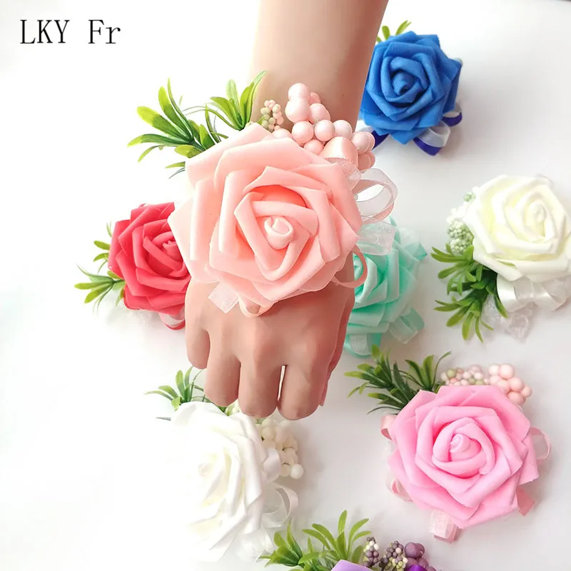 Lky fr pulseira de casamento, corsage, bracelete para madrinhas, flores, casamento, testes, acessórios de casamento