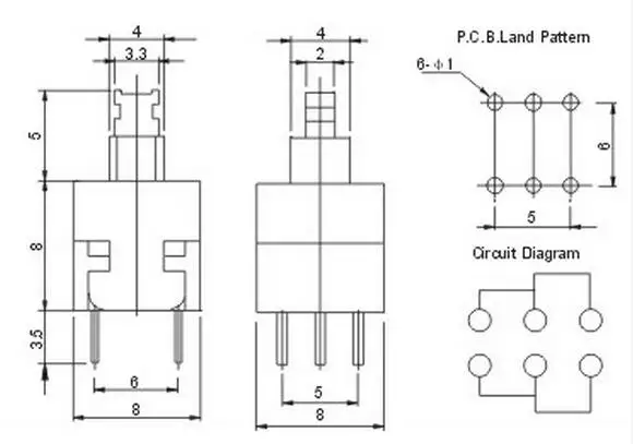 8*8mm 6P non Self-locking push button switch