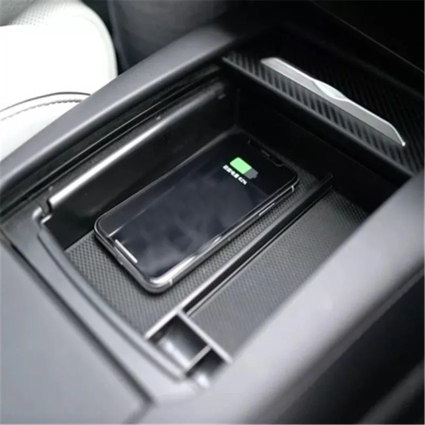 1Lot 10W Mobile Phone Quick Wireless Charging Central Armrest Storage Box ForTesla Model S X Car Accessories