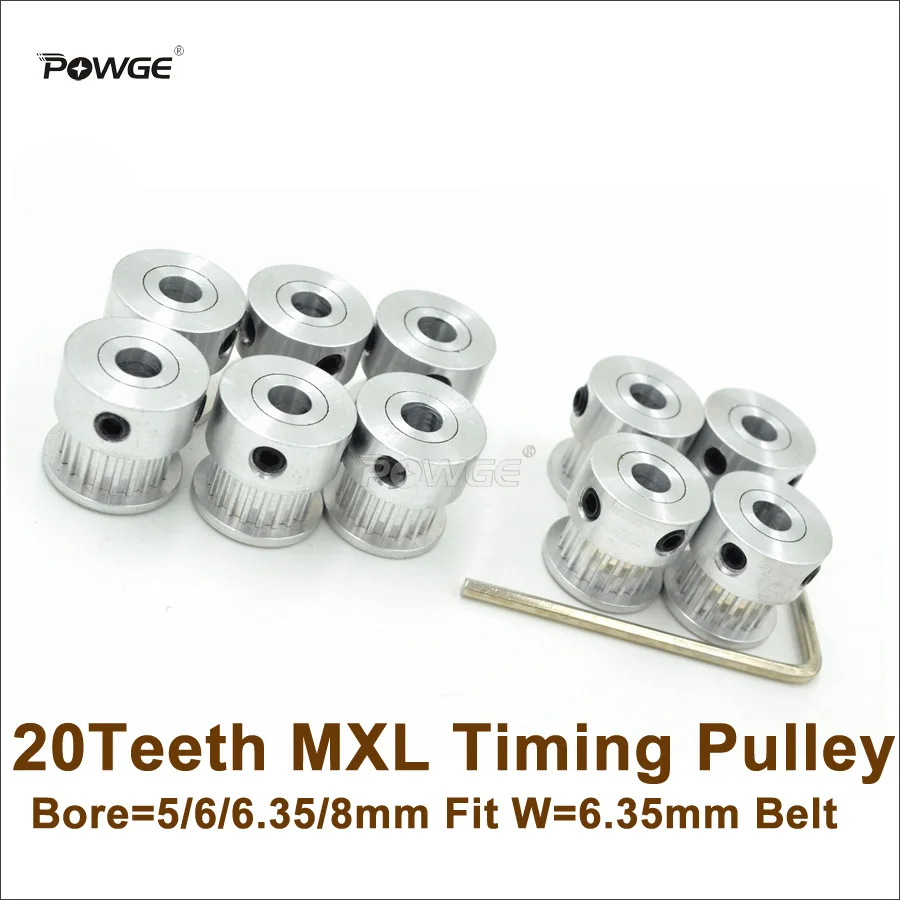 

POWGE 20pcs 20 Teeth MXL Timing Pulley Bore 5/6/6.35/8mm Fit W=6.35mm MXL Belt 20T 20Teeth MXL Pulley 3D Printer DIY Ultimaker