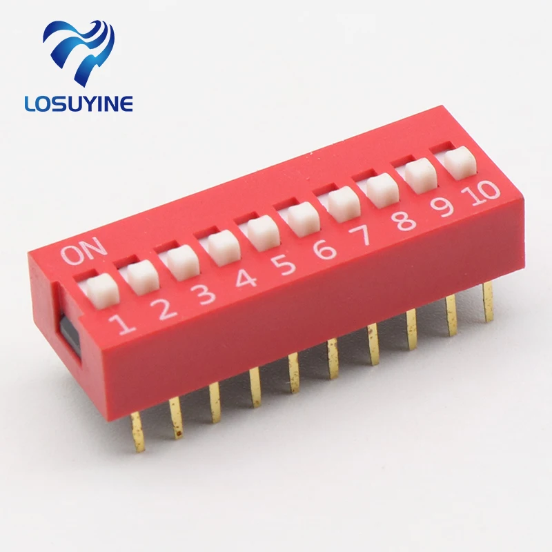 10pcs Slide Type Switch Module 2.54mm 10-Bit 10 Position Way DIP Red Pitch