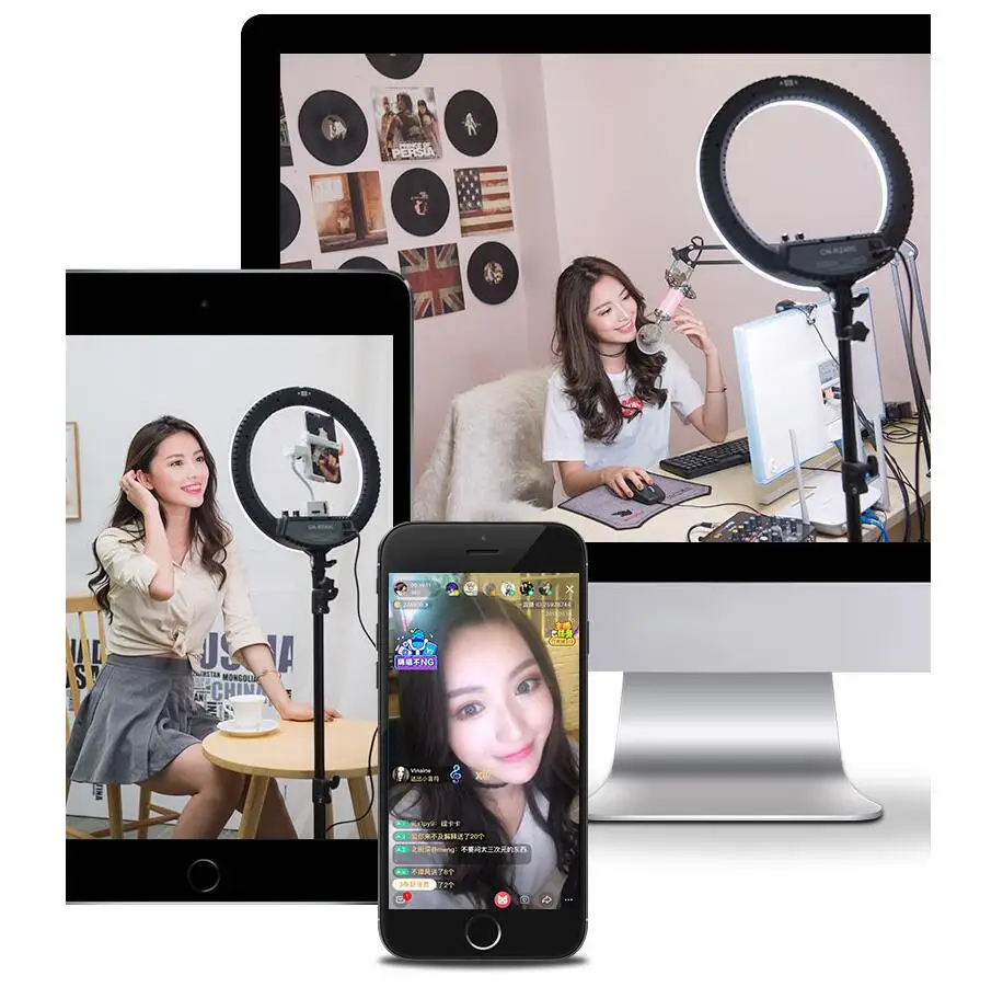 NanGuang CN-R640 19 "صور فيديو ستوديو الهاتف الحلقي مصباح 640 LED كاميرا حلقة ضوء للماكياج التصوير الإضاءة مع ترايبود