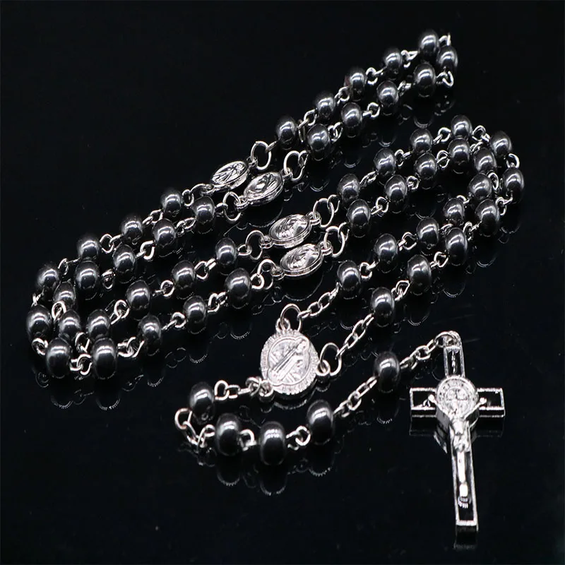 New Rosary 6mm hematite mineral Rosary necklace hematite Rosary handmade chain jewelry with hematite beads