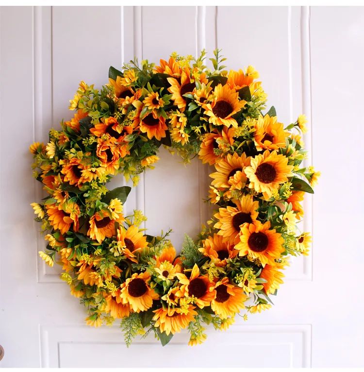 

Artificial Wreath Simulation Sunflower Wreath Door Wall Hanging Decoration Garland Wianek for Home Wedding Festival Party
