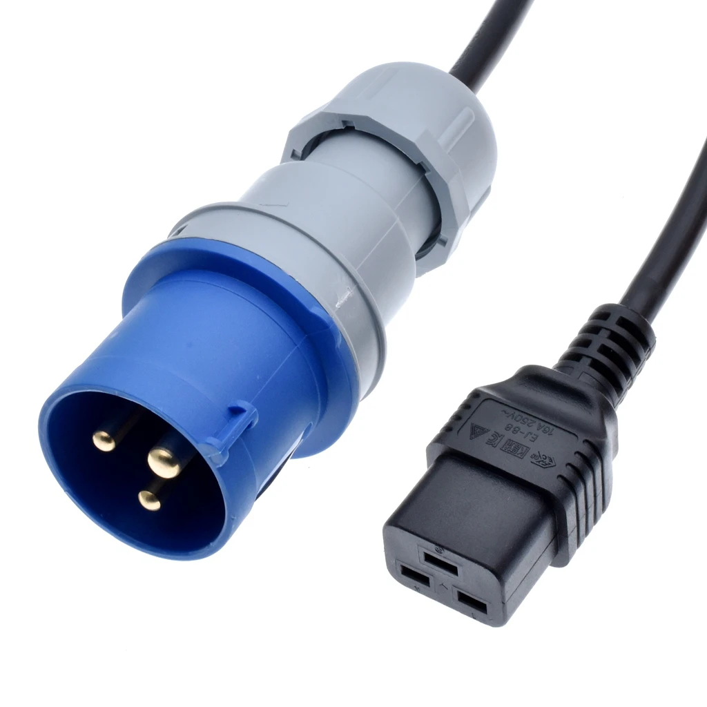 High quality 2M Blue IEC309 16A to IEC 320 C19 FOR UPS/PDU Power extension Cord Adapter Cable