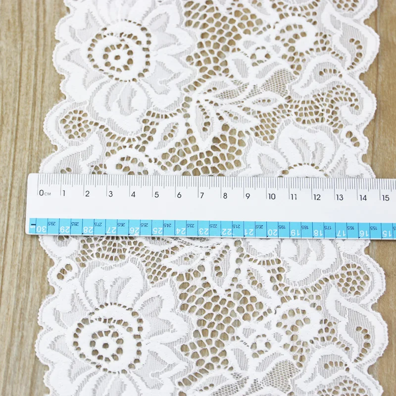 (3 Meter) 15cm White Elastic Lace Fabric French Hollow Underwear Stretch Laces Trim DIY Hollow Underwear