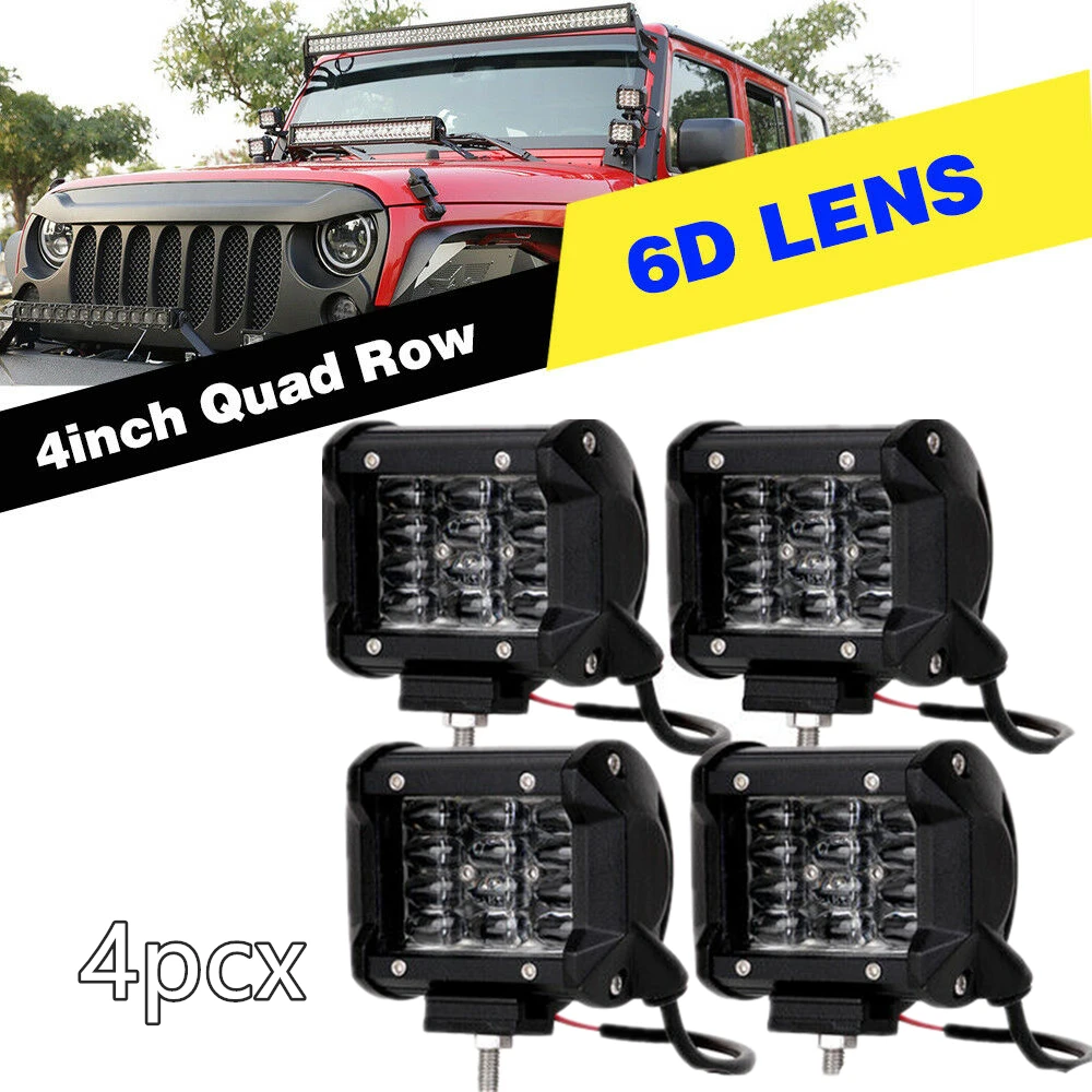 

4pcs 4Inch Quad Row Led Work Light Bar Driving Fog Pods Lights 6D Lens ATV SUV 4X4 UTE Motorcycle Offroad Car Accessoreis