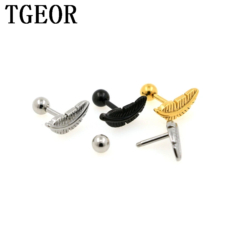 free shipping Hot  Charm titanium colors 30pcs 1.2*6*4/(5*13)mm surgical Stainless Steel feather ear tragus piercing earring