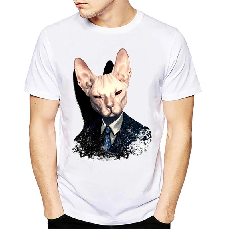 

2022 New Summer sphynx cat T Shirts Men Cool Animal Mr Gentleman Cat T-shirt Male Tee Tops