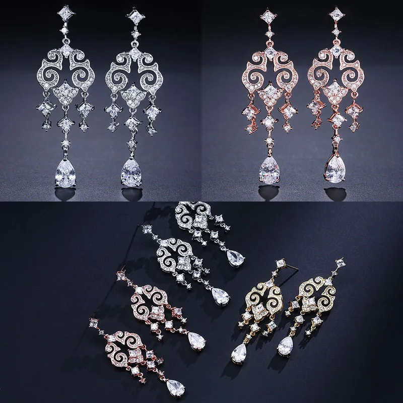 

SLBRIDAL Fashion Girls Earrings CZ Earrings Luxury Dangle Zirconia Earrings Party Jewelry Women Jewelry Bridal Wedding Earrings
