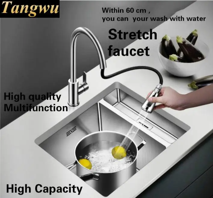 Free shipping Household fashion kitchen manual sink single trough hot sell 304 food-grade stainless steel 600x400 MM