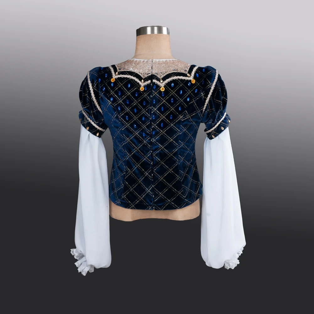 Fltoture BLM008 Man Tunic For Ballet Performance Show Male Dance Costumes Men Velevt Tops With Chiffon Sleeve Dark Blue Tunics