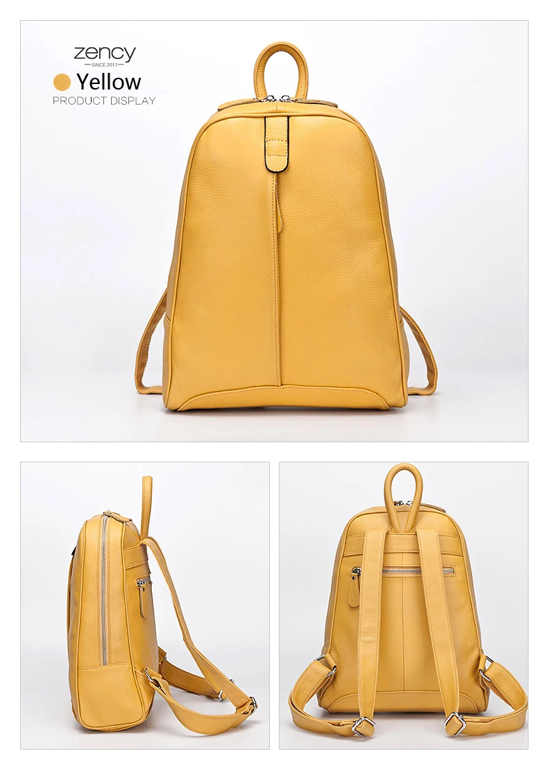 Zency Damen-Rucksack aus 100% Echtleder, Modischer Bronze-Rucksack mit Großer Kapazität und Vielen Taschen, Einfacher Tagesrucksack für die Arbeit – Detail 34