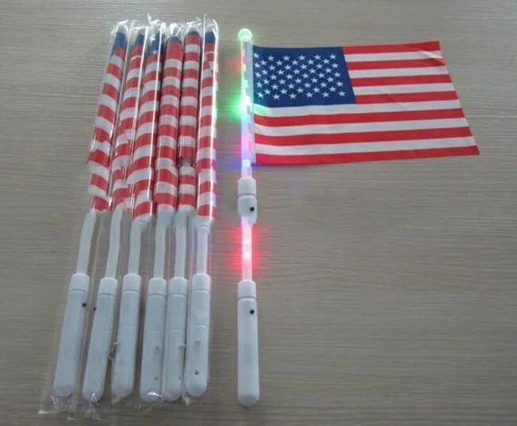 Whosale 20CM*30 cm American Hand LED Flag 4th of July Independence Day USA Banner Flags LED Flag Party Supplies 300pcs/lot