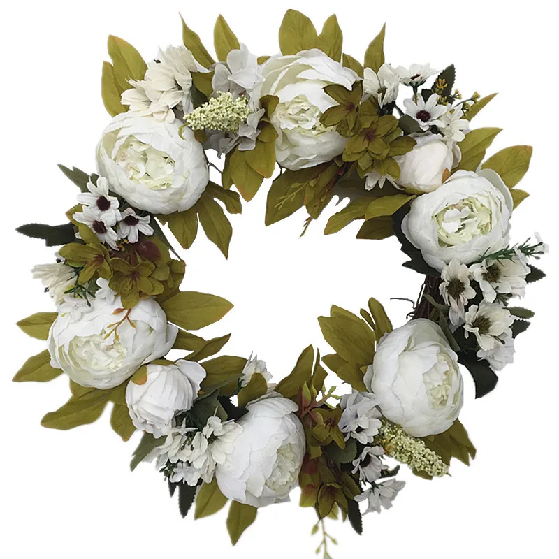 17 Inch Artificial White Peony Flower Wreath Door Lintel Ornament Wedding Arrangement Candlestick Decoration Flower Fake Flowe