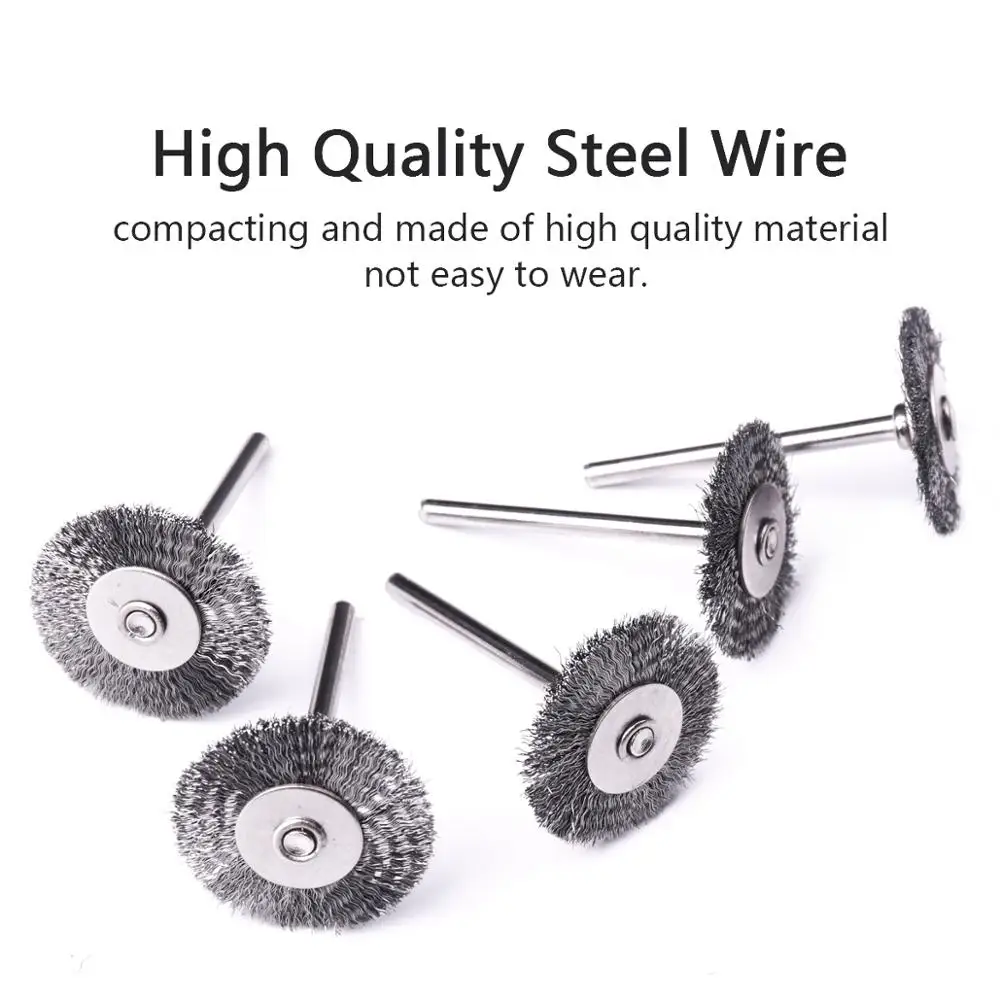 10Pcs 3mm Shank Steel Wire Wheel Brushes for Metal Rust Removal Polishing Brush for Mini Drill Dremel Rotary Tool Accessories