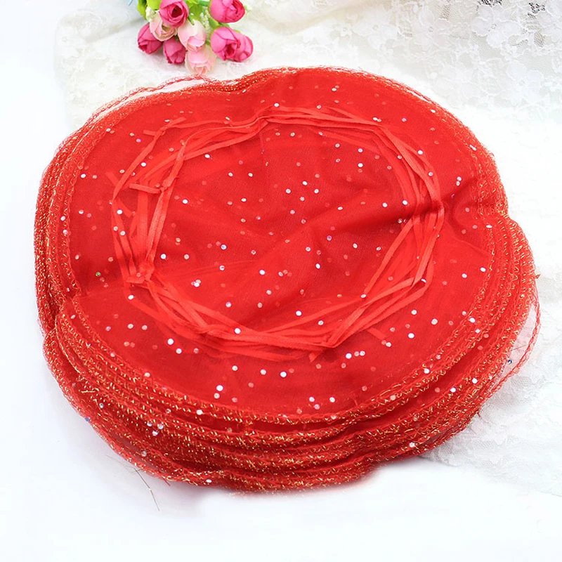 

40cm 100pcs Red Candy Bags For Wedding Round Christmas Organza Bags Gift Packaging Bags Women Drawstring Bag Package Display